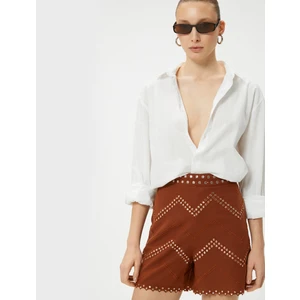 Mini Şort Parlak Işleme Detaylı Normal Bel Viskon Karışımlı