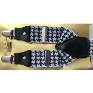Kemer Sepeti Siyah Beyaz Renkli Kaz Ayağı Desenli Pantolon Askısı 3 Klipsli