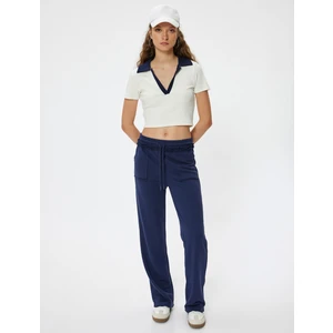 Oversize Eşofman Altı Bol Paça Beli Bağcıklı Fırfır Detaylı Cepli