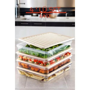 NY Home 4'lü Set Freshbox Mikrodalga ve Difrize Uygun Saklama Kabı Krem