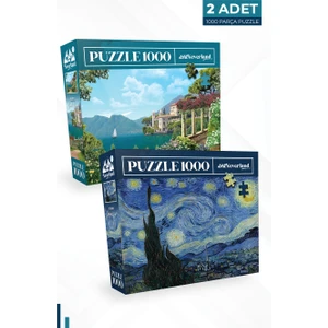 2 Adet 1000 Parça Puzzle - Yıldızlı Gece ve Sahil Evi