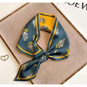 Eleva Glam Kravat Eşarp Yeşil Sarı Çiçekli Desen