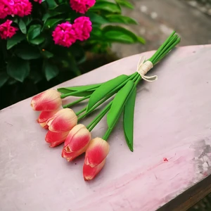 Ozihouse Yapay Islak Lale Somon Ve Kırmızı Desen Yeni Sezon 8 'Li