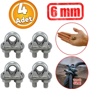 Çelik Halat Sıkma Sabitleme Klemensi 6 mm Çamaşır Ipi Sıkma Bağlama Somunlu A Tipi Kelemens 4 Adet