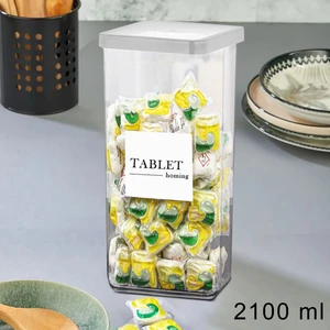 Şeffaf, Silikon Kapaklı Bulaşık Tableti Saklama Kabı 2100 ml