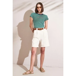 Fashion Friends Pamuklu Yüksel Bel Gabardin Şort Ekru