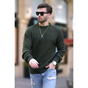 Haki Bisiklet Yaka Uzun Kollu Örme Kazak 7246