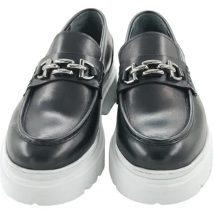 Milonek Shoes Loafer Siyah Nikel Tokalı