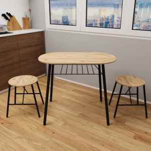 Güzelkan Madeni Eşya Masa Sandalye Takımı Atlantik Çam Oval Mutfak Masası Tabure Takımı Yemek Masası Balkon Masa Takımı 1229