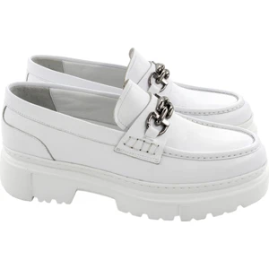 Milonek Shoes Loafer Beyaz Nikel Tokalı