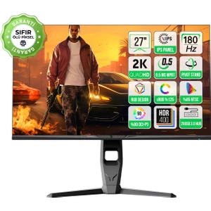 GamePower Royal T20 27″ RGB 180Hz 0.5Ms 2K QHD Flat IPS Pivot 2xUsb 3.0 HDR400 FreeSync, Gsync Gaming Monitör (Sıfır Ölü Piksel Garantili)