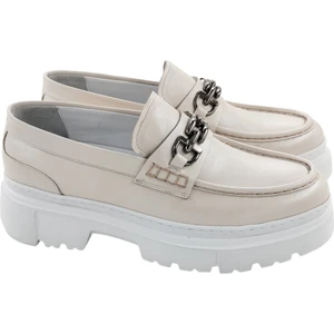 Milonek Shoes Loafer Bej Nikel Tokalı