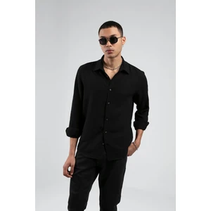 Siyah Ayaklı Yaka Müslin Erkek Gömlek| EE1007158-7158