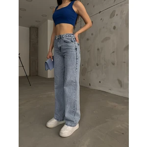 Kadın Açık Mavi Yüksek Bel Geniş Paça Bol,salaş Palazzo Jeans