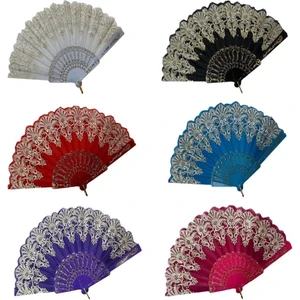 Yelpaze Şık Doğal Serinletici 877-2 Desenli Simli Yelpaze x 6 Adet