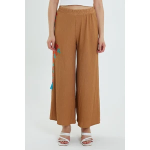 Kadın Yanı Nakışlı Bol Paça Pantolon 914