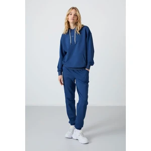 Tommy Life Parlament Kapüşonlu Kanguru Cep Oversize Lastik Paça Kadın Eşofman Takımı - 95288