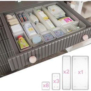 Meleni Baby 14 Parça Şeffaf Modüler Bebek Çekmece Düzenleyici Organizer Seti Farklı Boyutlarda