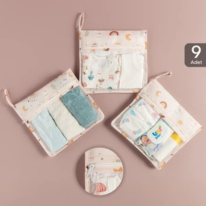 Meleni Baby 9 Parça Şeffaf Pencereli Fermuarlı Yeni Doğan Hastane Organizer Seti - Bavul Valiz Düzenleyici Hurç