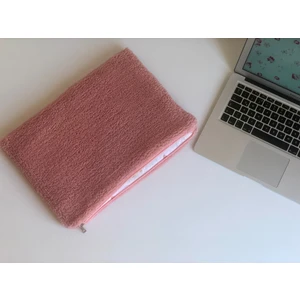 Baby Kangaroo 13, 14, 15, 16  inc Laptop Çantası Pembe Tedy Peluş Kumaş, Yumuşak Bilgisayar Kılıfı, % 100 Pamuklu Astarlı iç yüzey ,Fermuarlı Notebook Çantası, Kapitoneli Koruyucu Laptop Kılıfı