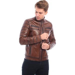 Sare Mod Işlemeli Hakiki Erkek Blazer Deri Ceket Deri Mont