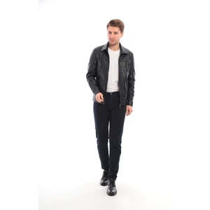 Sare Mod Siyah Erkek Polo Yaka Deri Ceket