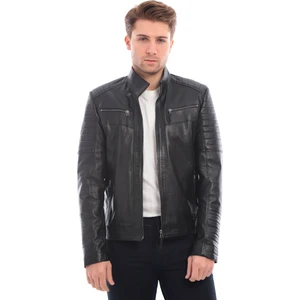 Sare Mod Hakim Yaka Omuz Çizgili Hakiki Erkek Deri Ceket