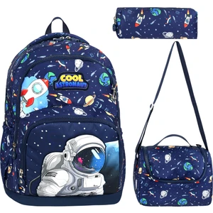 Bodmar Çanta Since 2023 ASTRONOT UZAY Figürlü 3'lü Su Geçirmez Erkek Okul Sırt Çanta Ilkokul Okul Çantası Seti (Çanta + Termal Beslenme Çantası +Kalemlik)