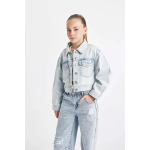 Kız Çocuk Okul Düğmeli Cepli Kısa Denim Ceket C7484A824AU