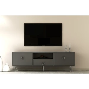 Demonte Dekor 2 Kapaklı, Raflı ve Çekmeceli Drop Tv Ünitesi Antrasit-Gümüş