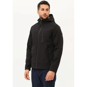 Çağdaş İş Güvenliği Ekipmanları Softshell Siyah Rüzgar ve Yağmur Geçirmez Kapüşonlu Mont