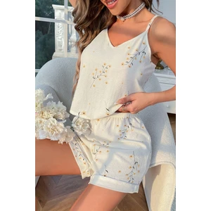 Bella Notte Ekru Gecelik Takım Kadınlar İçin Çiçek Desenli 2 Parça