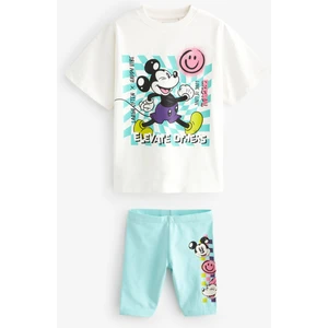 Ladin Store Yeni Sezon Kız Çocuk Mickey Mouse Baskılı Pamuklu T-Shirt ve Biker Fitilli Taytlı Alt-Üst Takım