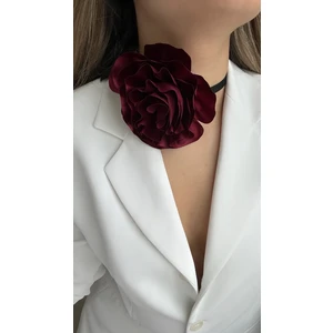 Âlâ Atelier Bağcıklı Kadife Kurdeleli Kumaş Çiçek Choker Kolye Gül Kolye