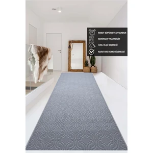 Nar Store Home Elit Gri Embos Kabartmalı Yıkanabilir Kaymaz Taban Kesme Yolluk Halı