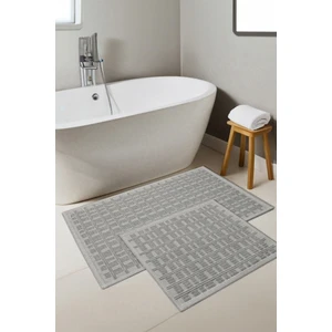 My Evilla Naturel Pamuklu Kilim Yıkanabilir Banyo Paspası Halısı 2'li Klozet Takımı 60X100-50X60CM Gri