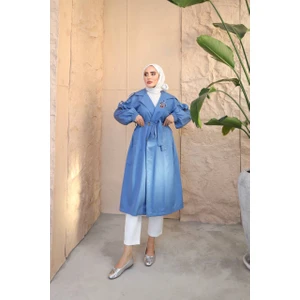Arl Moda Kadın Oversize Taş Detaylı Düğme Kapamalı Trençkot