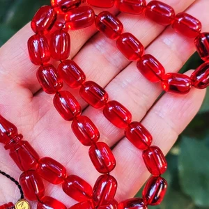 Vip Kehribar 8X11 mm Ali Agiş Usta Işçilikli Kırmızı Zar Kehribar Tesbih - Şeffaf Delim Tespih