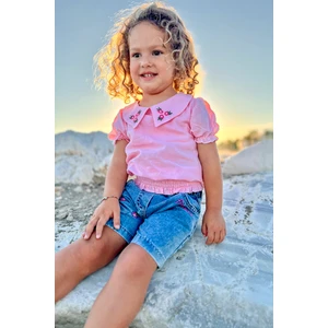 Lulu Kids Çiçek Desenli Yazlık Şortlu Alt Üst Takım "sakız" Modeli