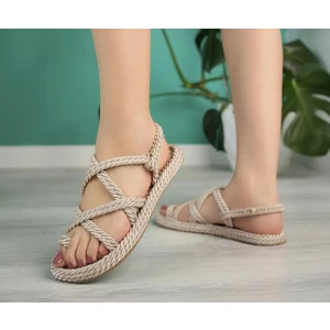 Krem Ince Taban Sandalet