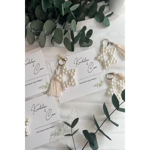 Emtory Home 50 Adet Püsküllü Inci Yıldız Anahtarlık - Kişisel Yazı - Kına Hediyesi - Nikah Hediyesi - Paketli