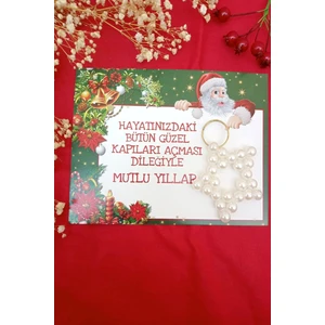 Emtory Home 10 Adet Inci Yıldız Yılbaşı Anahtarlık - Noel Baba Kartlı - Kuşe Canlı Kart - Jelatinli