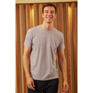 Erkek Bisiklet Yaka Slim Fit Basic Tişört Gri Melanj
