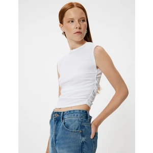 Kolsuz Tişört Drape Detaylı Yuvarlak Yaka Dokulu Slim Fit