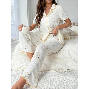 Bella Notte Çiçek Baskılı Cep Detaylı Düğmeli Günlük Pijama Takımı