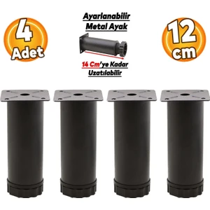 Ayarlanabilir Mobilya Kanepe Baza Koltuk Metal Destek Yükseltici Ayağı 12 Cm Siyah Ayakları 4 Adet