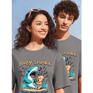 Çift Sevgili Kombini Oversize Baby Shark Tasarım Baskılı T-Shirt 4'lü Set