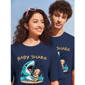 Çift Sevgili Kombini Oversize Baby Shark Tasarım Baskılı T-Shirt 4'lü Set