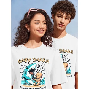 Çift Sevgili Kombini Oversize Baby Shark Tasarım Baskılı T-Shirt 4'lü Set