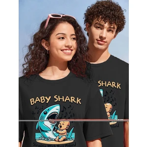 Çift Sevgili Kombini Oversize Baby Shark Tasarım Baskılı T-Shirt 4'lü Set